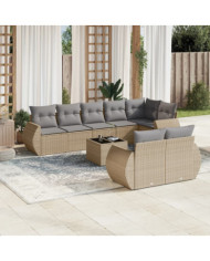 Salon de jardin avec coussins 9 pcs beige résine tressée | Mobilier & Déco