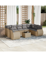 Salon de jardin avec coussins 10 pcs beige résine tressée | Mobilier & Déco