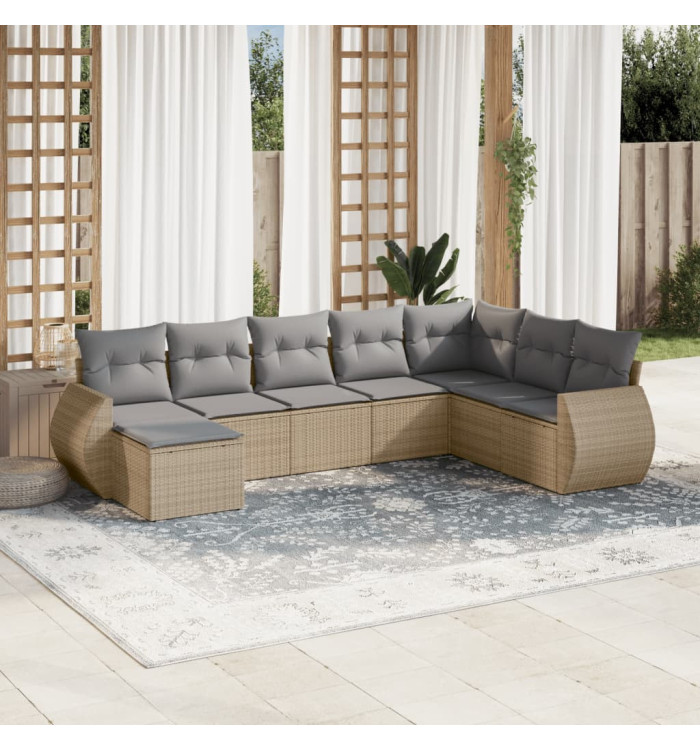 Salon de jardin avec coussins 8 pcs beige résine tressée | Mobilier & Déco