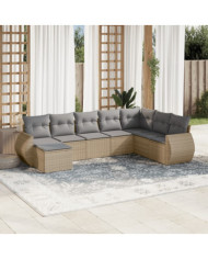 Salon de jardin avec coussins 8 pcs beige résine tressée | Mobilier & Déco