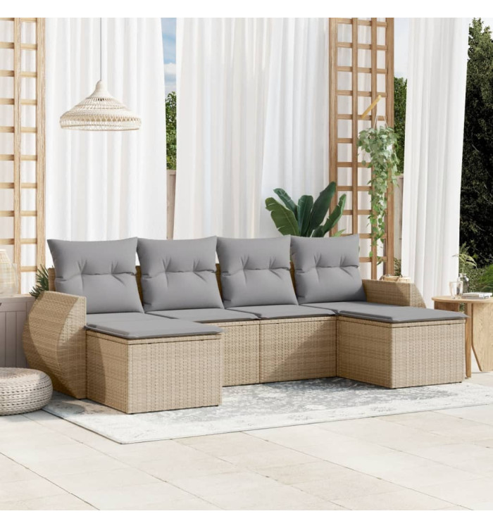 Salon de jardin avec coussins 6 pcs beige résine tressée | Mobilier & Déco