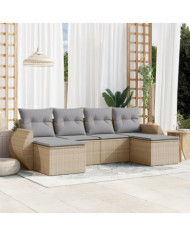 Salon de jardin avec coussins 6 pcs beige résine tressée | Mobilier & Déco