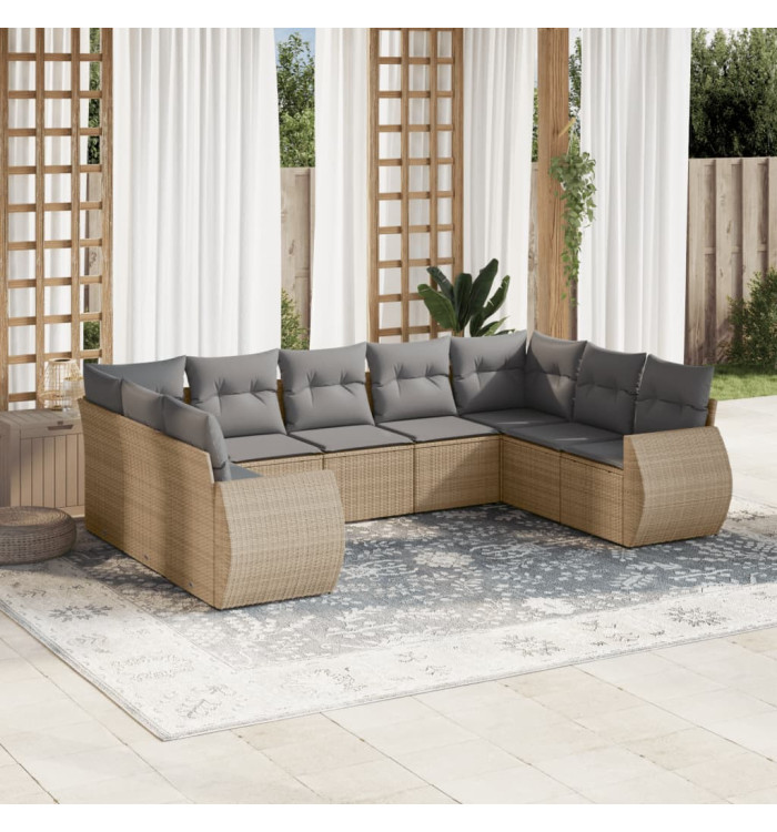 Salon de jardin avec coussins 9 pcs beige résine tressée | Mobilier & Déco