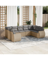 Salon de jardin avec coussins 9 pcs beige résine tressée | Mobilier & Déco