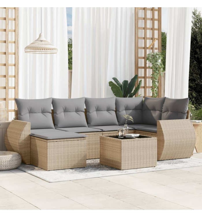 Salon de jardin avec coussins 7 pcs beige résine tressée | Mobilier & Déco
