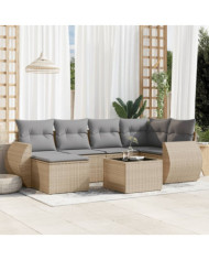 Salon de jardin avec coussins 7 pcs beige résine tressée | Mobilier & Déco