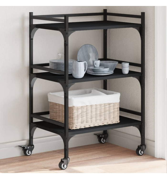 Chariot de cuisine noir 50x35x75,5 cm bois d'ingénierie | Mobilier & Déco