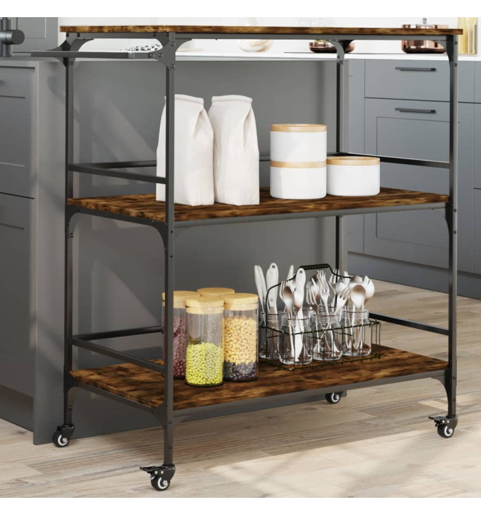 Chariot de cuisine chêne fumé 100,5x50x105 cm bois d'ingénierie | Mobilier & Déco