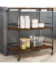 Chariot de cuisine chêne fumé 100,5x50x105 cm bois d'ingénierie | Mobilier & Déco