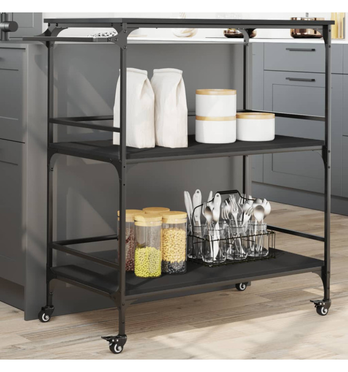 Chariot de cuisine noir 100,5x50x105 cm bois d'ingénierie | Mobilier & Déco