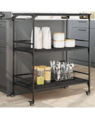 Chariot de cuisine noir 100,5x50x105 cm bois d'ingénierie | Mobilier & Déco