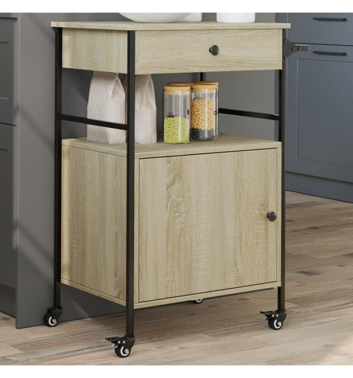 Chariot de cuisine chêne sonoma 56x43x89,5 cm bois d'ingénierie | Mobilier & Déco