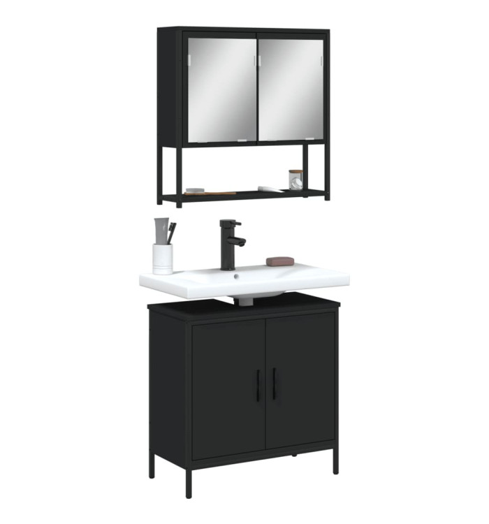 Ensemble de meubles salle de bain 2 pcs noir bois d'ingénierie | Mobilier & Déco