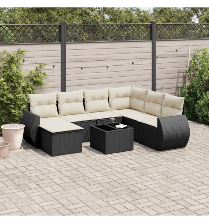 Salon de jardin 8 pcs avec coussins noir résine tressée | Mobilier & Déco