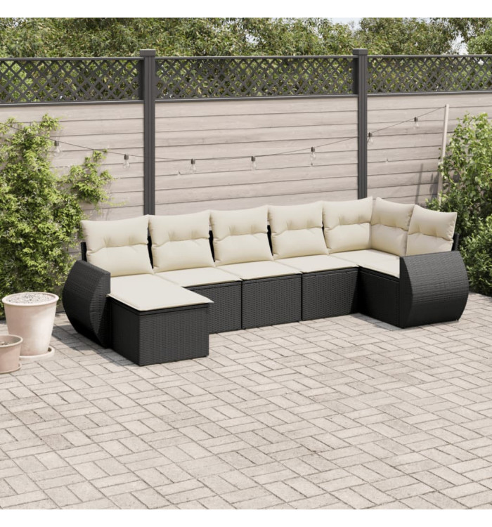 Salon de jardin 7 pcs avec coussins noir résine tressée | Mobilier & Déco