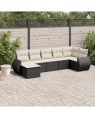 Salon de jardin 7 pcs avec coussins noir résine tressée | Mobilier & Déco