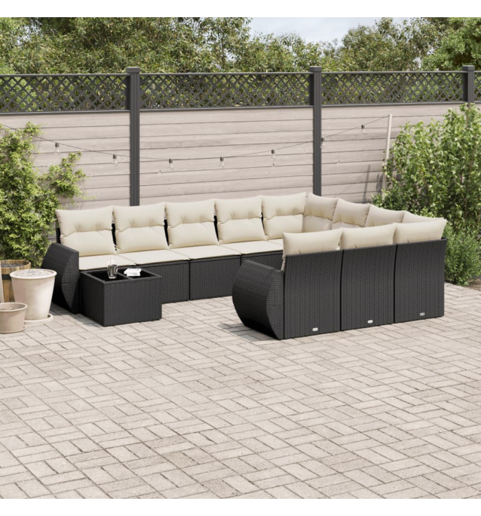 Salon de jardin 11 pcs avec coussins noir résine tressée | Mobilier & Déco