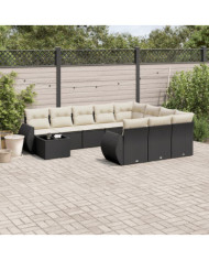 Salon de jardin 11 pcs avec coussins noir résine tressée | Mobilier & Déco