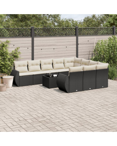 Salon de jardin 11 pcs avec coussins noir résine tressée | Mobilier & Déco