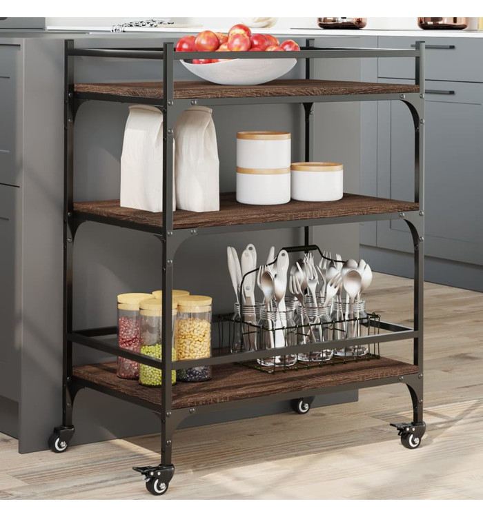 Chariot de cuisine chêne marron 65x40x86,5 cm bois d'ingénierie | Mobilier & Déco