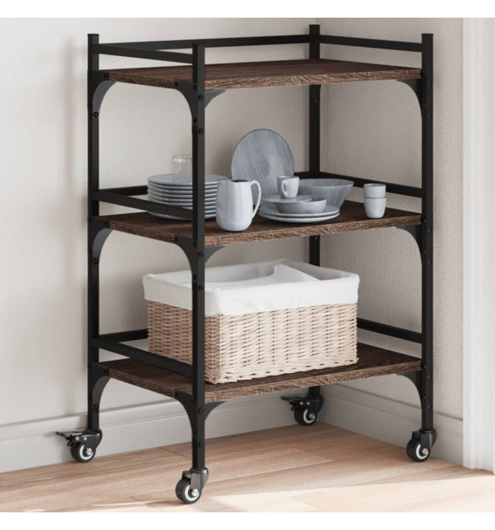 Chariot de cuisine chêne marron 50x35x75,5 cm bois d'ingénierie | Mobilier & Déco