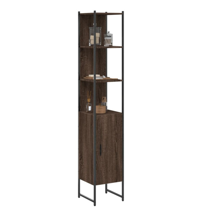 Armoire de bain chêne marron 33x33x185,5 cm bois d'ingénierie | Mobilier & Déco