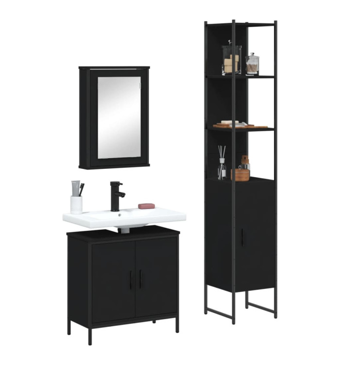Ensemble de meubles salle de bain 3 pcs noir bois d'ingénierie | Mobilier & Déco