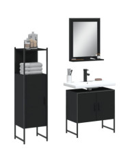 Ensemble d'armoires salle de bain 3 pcs noir bois d'ingénierie | Mobilier & Déco