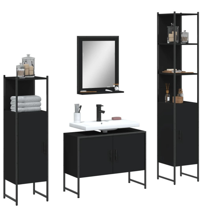 Ensemble d’armoires salle de bain 4 pcs noir bois d'ingénierie | Mobilier & Déco