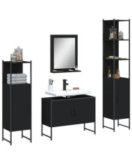 Ensemble d’armoires salle de bain 4 pcs noir bois d'ingénierie | Mobilier & Déco