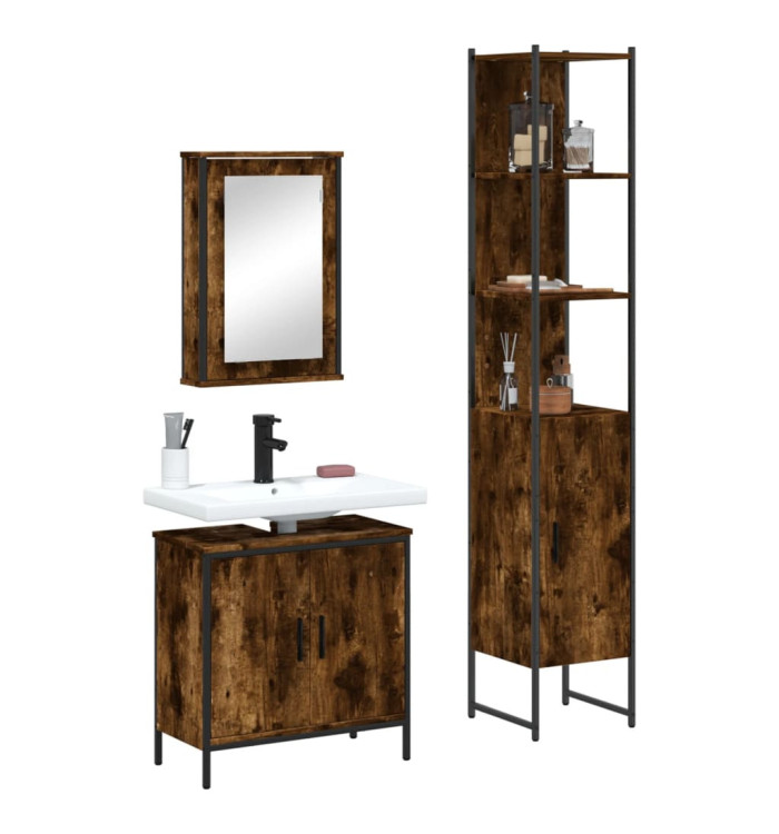 Ensemble de meubles de salle de bain 3 pcs Chêne fumé | Mobilier & Déco