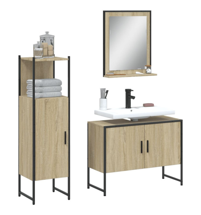 Ensemble d'armoires de salle de bain 3 pcs chêne sonoma | Mobilier & Déco