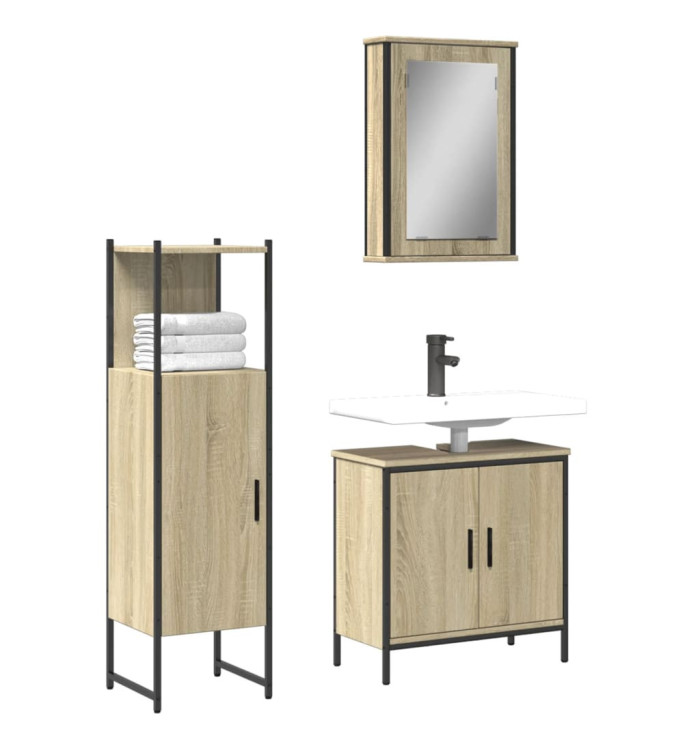 Ensemble de meubles de salle de bain 3 pcs chêne sonoma | Mobilier & Déco