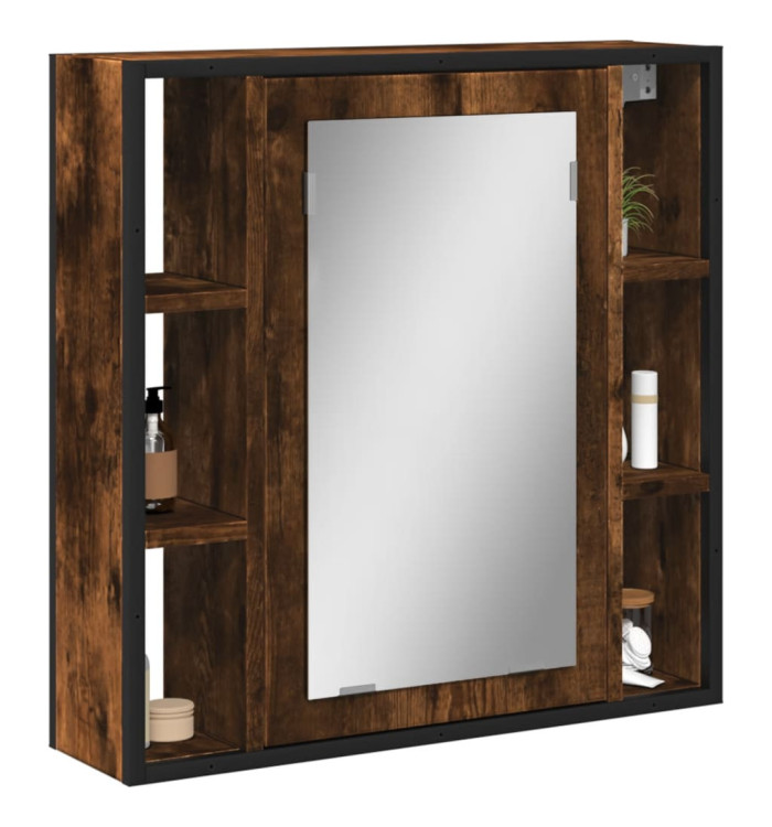 Armoire à miroir de salle de bain chêne fumé bois d’ingénierie | Mobilier & Déco