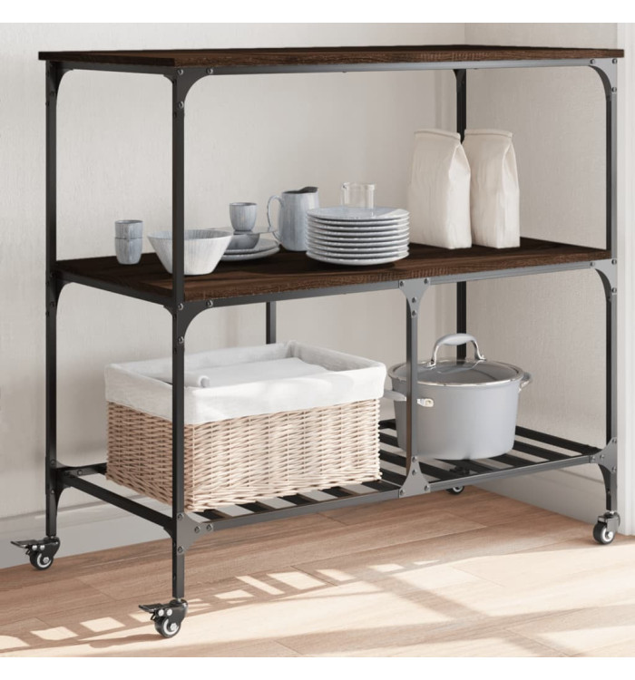 Chariot de cuisine chêne marron 100x50x95 cm bois d'ingénierie | Mobilier & Déco