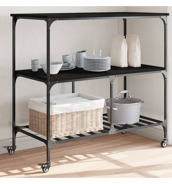 Chariot de cuisine noir 100x50x95 cm bois d'ingénierie | Mobilier & Déco