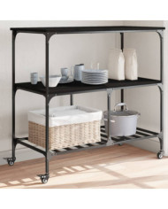 Chariot de cuisine noir 100x50x95 cm bois d'ingénierie | Mobilier & Déco
