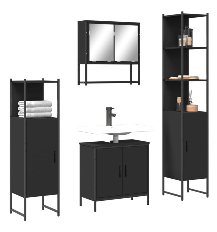 Ensemble de meubles salle de bain 4 pcs noir bois d'ingénierie | Mobilier & Déco