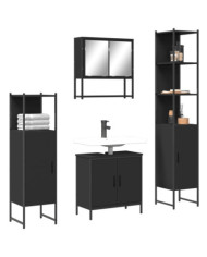 Ensemble de meubles salle de bain 4 pcs noir bois d'ingénierie | Mobilier & Déco