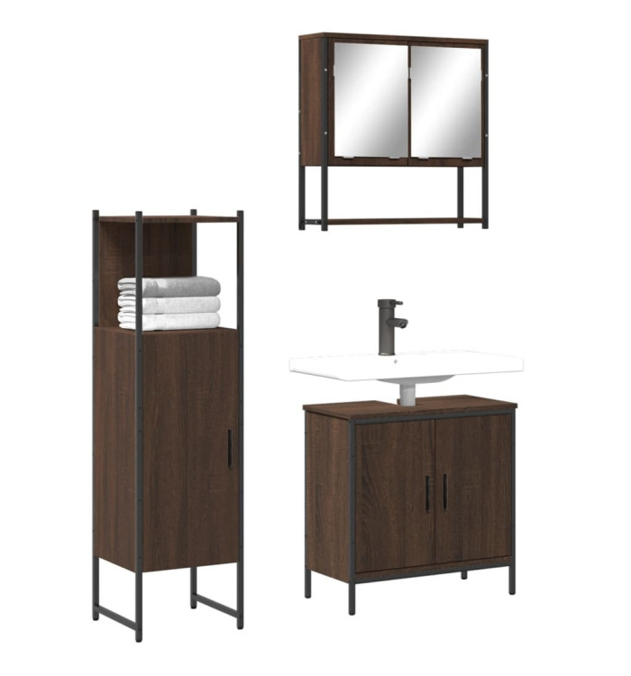 Ensemble de meubles de salle de bain 3 pcs Chêne marron | Mobilier & Déco