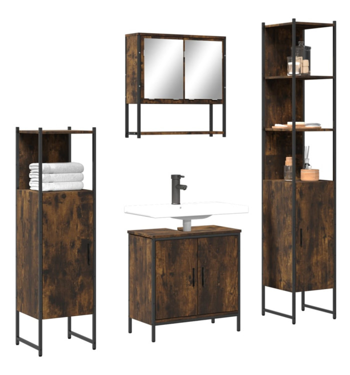 Ensemble de meubles de salle de bain 4 pcs Chêne fumé Bois | Mobilier & Déco