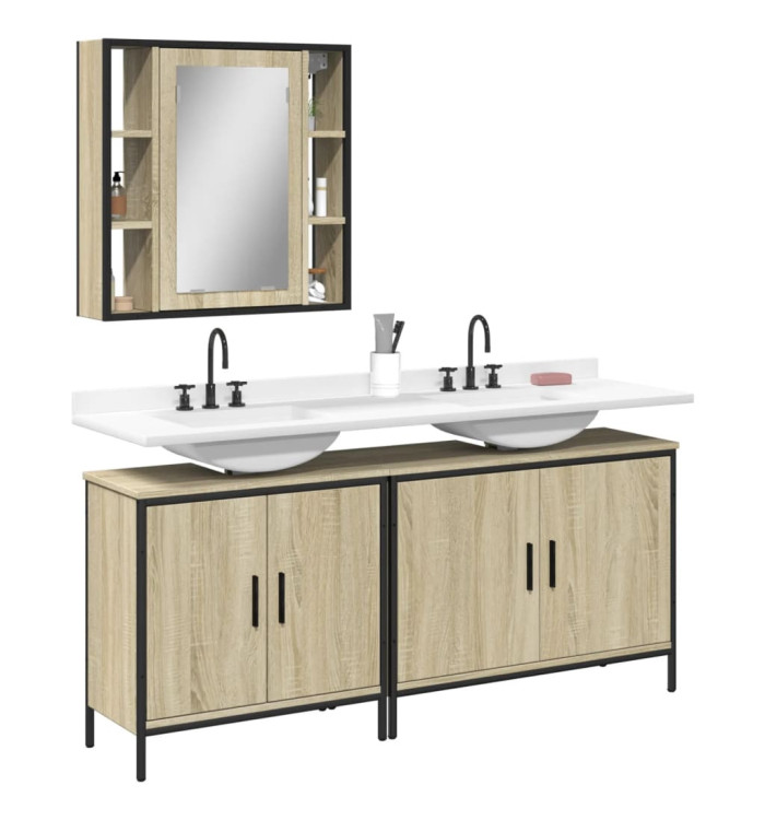 Ensemble d'armoires de salle de bain 3 pcs chêne sonoma | Mobilier & Déco