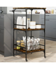 Chariot de cuisine chêne fumé 60,5x50x105 cm bois d'ingénierie | Mobilier & Déco