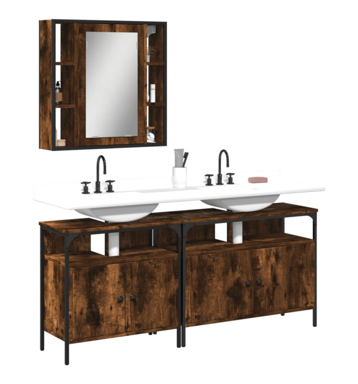 Ensemble d'armoires de salle de bain 3 pcs chêne fumé | Mobilier & Déco