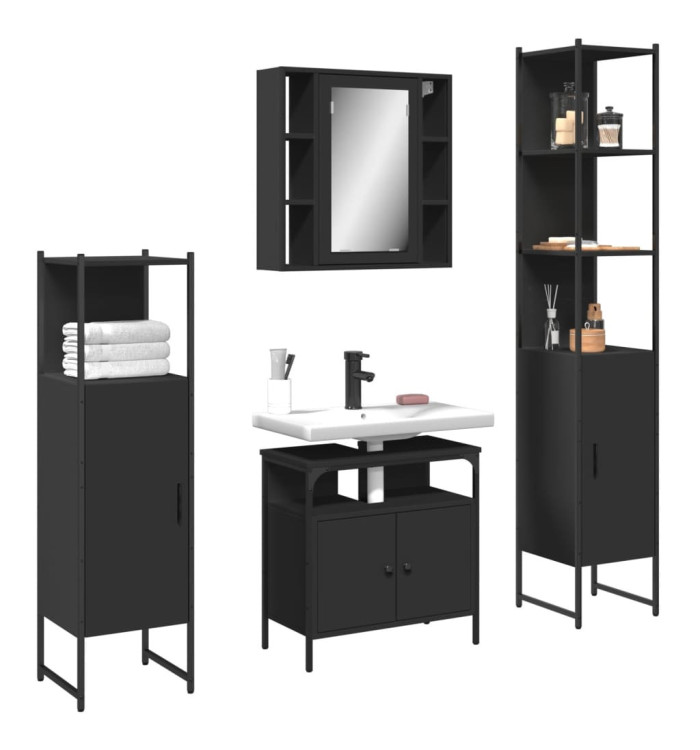 Ensemble d’armoires salle de bain 4 pcs noir bois d'ingénierie | Mobilier & Déco