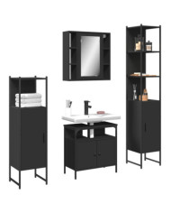Ensemble d’armoires salle de bain 4 pcs noir bois d'ingénierie | Mobilier & Déco