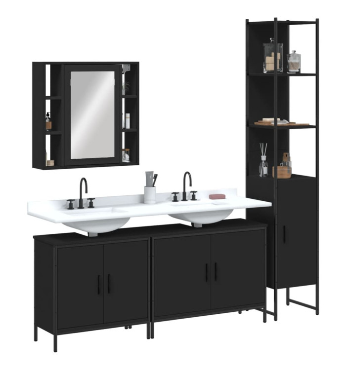 Ensemble d’armoires salle de bain 4 pcs noir bois d'ingénierie | Mobilier & Déco