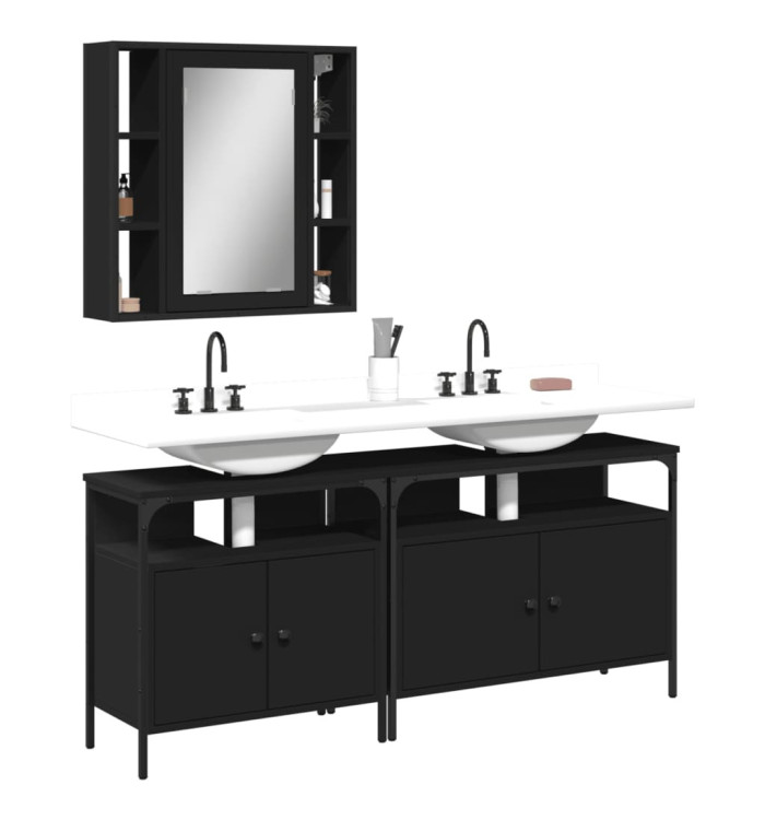 Ensemble d'armoires salle de bain 3 pcs noir bois d'ingénierie | Mobilier & Déco