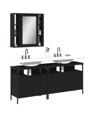 Ensemble d'armoires salle de bain 3 pcs noir bois d'ingénierie | Mobilier & Déco