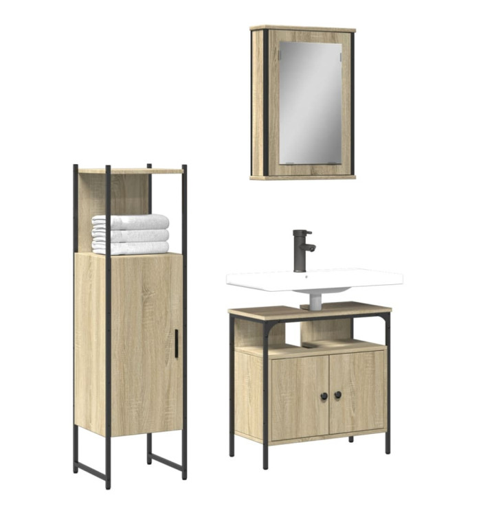 Ensemble de meubles de salle de bain 3 pcs chêne sonoma | Mobilier & Déco